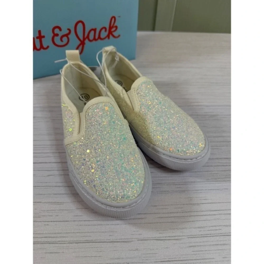 Cat & Jack Madigan Kids Size 10 White Glitter Slip On Sneakers NIB NEW